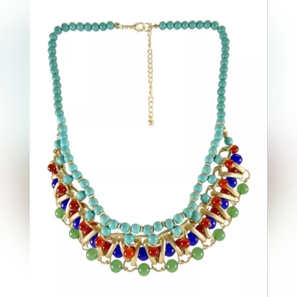 Glass & Semi Precious Bead Turquoise Jade Blue Colored Necklace NWOT 17"